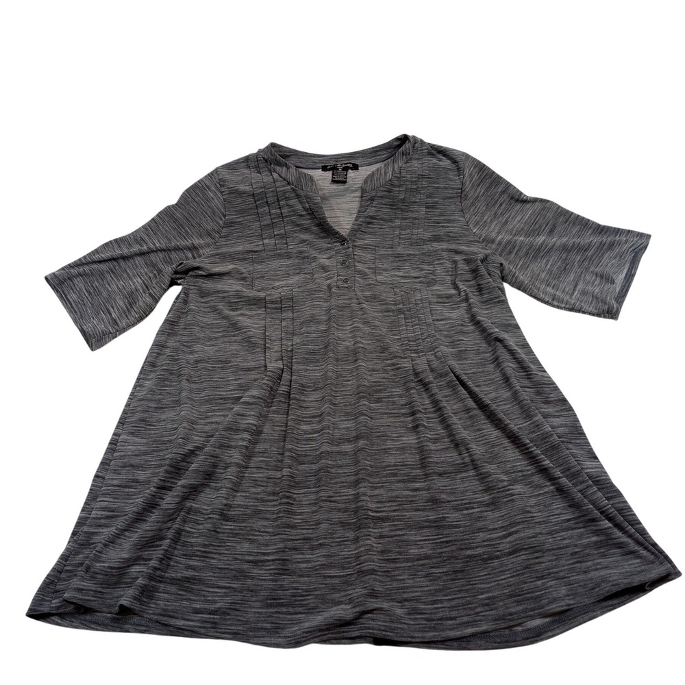 Elie McCarthy Women Pleated Space Dye Tunic Top 1X Gray